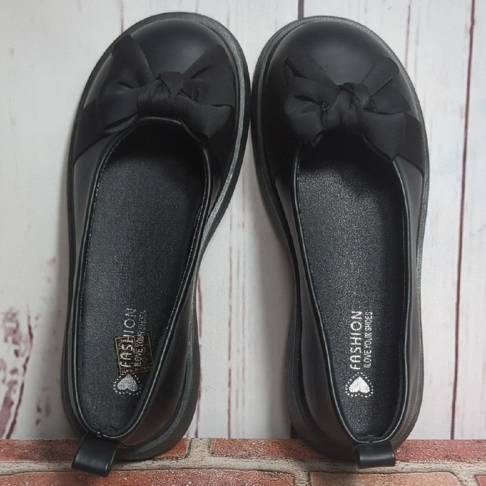 Black Youth Girls Size 3 Mary Jane Platform Slip On Bow Whimsigoth Dark Academia
